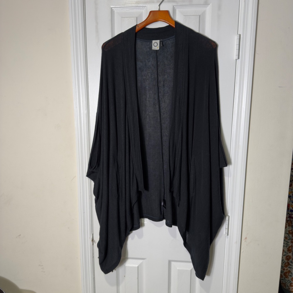 Akemi + Kin Black Sheer Draped Open Front Kimono Cardigan One Size